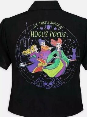 Disney Black Hocus Pocus Crop Top with Purple Green and Orange Graphic